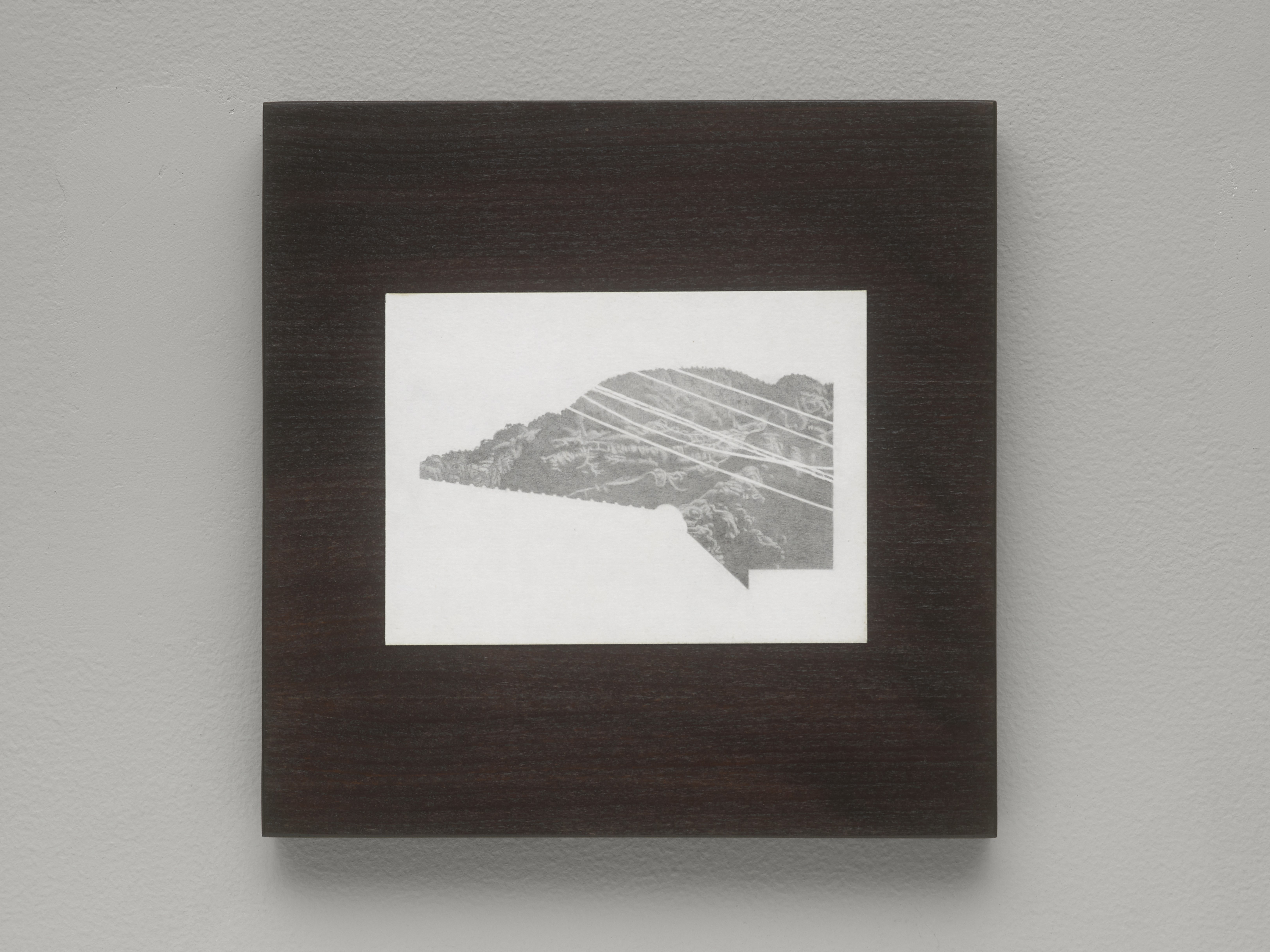 Lee Edwards '… this morning …' 10.5×14cm graphite on paper, 2024, mounted on mahogany stained beech 22×22cm, photo by Andy Keate